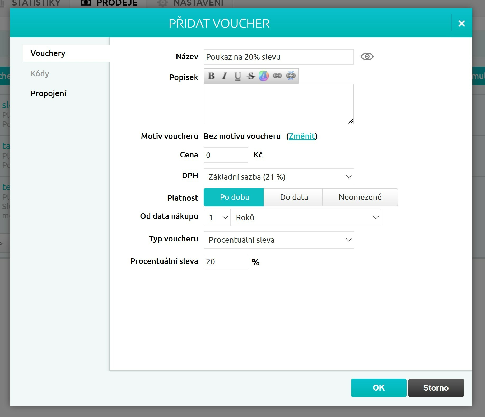 okno Přidat voucher